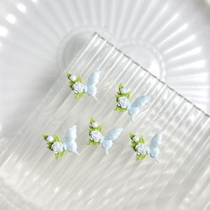 20PCS Sweet Luminous Flower Butterfly Resin Nail Charms 3D Colorful Leaf Butterfly Splicing Nail Art Decorations for DIY Nails