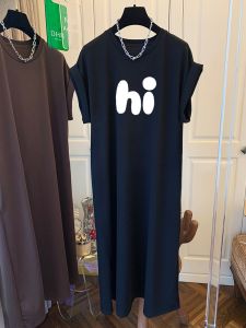 Summer Cotton T-Shirt Dress Womens Loose Casual Korean Style Midi Skirt with Slits And Fairy Sleeves Fashionable Age-Defying