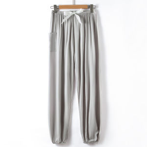 กางเกงนอนผ้าไหมคอตตอนสีบริสุทธิ์สำหรับผู้หญิง ฤดูร้อน ป้องกันยุง กระโปรงยาวคลุมเข่า ระบายอากาศได้ดี กางเกงขายาวสำหรับใส่อยู่บ้าน
