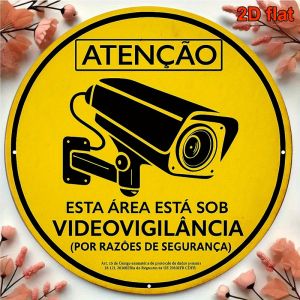 CIFbuy | Warning Sign 8-Inch Round Metal Plate Durable Yellow Black Safety Sticker with Icon Portuguese Text Perfect for Home Off