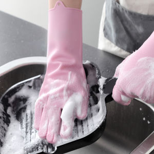 Multifunctional Dishwashing Cleaning Gloves Household Sponge Scrubber Magic Silicone Rubber Dish Washing Gloves Kitchen Cleaning
