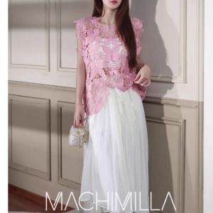 3194 CNY Malviva Asymmetric Lace Top Baju Rajut  Atasan Jala