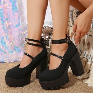 Giày Cao Gót Mary Janes Nữ Dép Đế Xuồng Mùa Hè Giày Lolita Đế Dày Giày Mũi Tròn Giày Quai Hậu Thời Trang Có Khóa Cài.