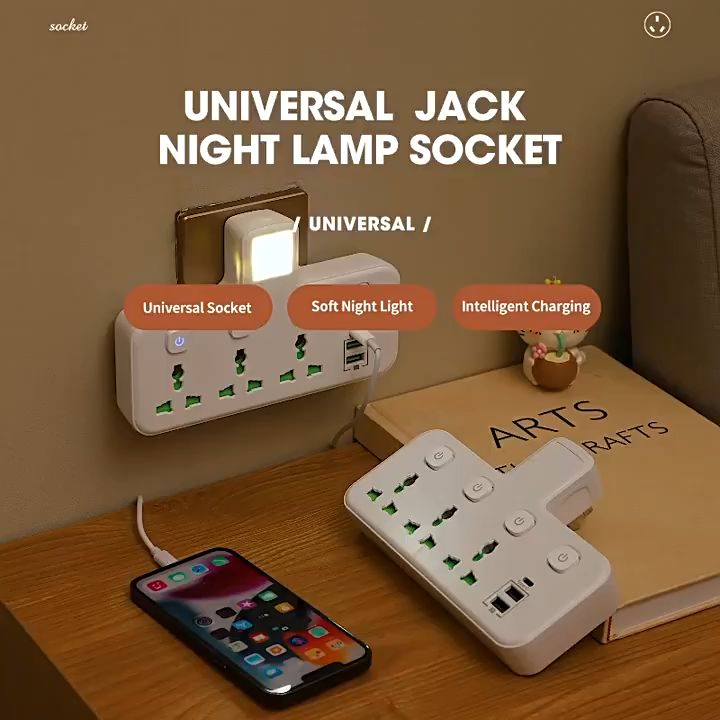 Powerlong PH Plug Ac Outlet Power Strip Multiprise Wall Socket Network Filter with Usb Cherger With Night Light Separate Switch Adapter