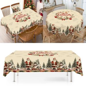 Vintage Christmas Tablecloth Rustic Santa Claus Snowman Table Cover Christmas Decorations for Home 2025 Gifts Navidad New Year