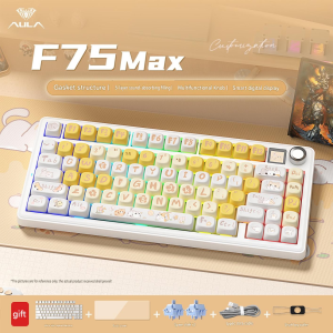 AULA-F75 MAX custom tri-mode mechanical keyboard features original and anime-themed keycaps wireless Bluetooth and is a high-quality keyboard suitable for office work gaming and esports.