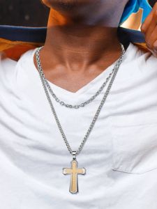 SHISHANGMEIDI | Titanium Steel Cross Stackable Hip Hop Necklace Gold European Sport Pendant