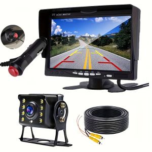 7" Heavy-Duty Wired CCD Rearview Camera with 8 LEDs - Full Color Night Vision 10m RCA Cable Ideal for Motorhomes