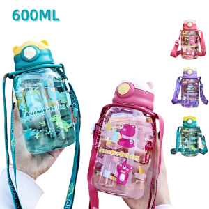 1PC 650ml Kids Water Sippy Cup Cartoon Animal Kids Water Bottle with Straw and Handle Portable Drinking Bottle Cup Children