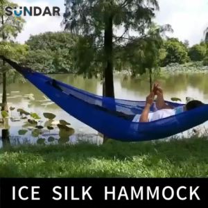 Ice Silk Breathable Hammock Outdoor Travel Camping Hiking Hammock Foldable Portable Duyan with Storage Bag Rope