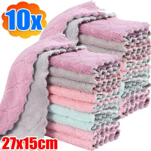 5/10pcs Absorbent Coral Velvet Rag Kitchen Cleaning Cloth Non-stick Oil Dish Towel Rags Napkins Tableware Household Cleaning