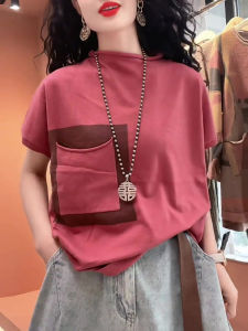 UYFY | เสื้อยืดคอกลมแขนสั้นสีแดง ทรงหลวม สำหรับผู้หญิง เทรนด์ฤดูร้อน 2025 ลำลอง ปกโปโล สไตล์เรียบง่าย ฤดูใบไม้ผลิและฤดูร้อน