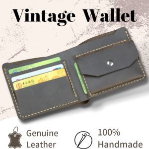 MUNUKI buatan tangan Vintage Crazy Horse Wallet kulit tulen untuk lelaki Original Branded kulit wang klip Bifold dompet Purse pendek beg wang lelaki dengan Pocket Coin & pemegang kad menegak WF211