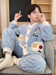 Bộ Đồ Ngủ Lông Cừu Coral Dày Dặn Cho Bé Trai Mùa Thu Đông Áo Choàng Và Quần Áo Cho Bé Trai Dancebees Polyester 100% Đồ Ngủ Hoạt Hình Dễ Thương