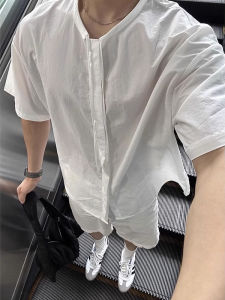 New Chinese Style Ice Silk Quick Dry White Mens Shirt Summer Drapey Loose Short Sleeve Casual Half Sleeve Button Decorated Polyester Fiber