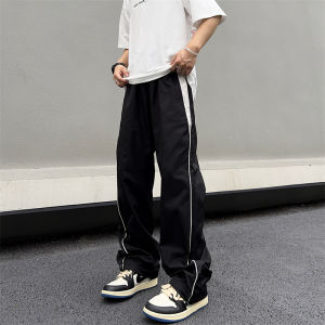 กางเกงกีฬาทรงหลวมสไตล์สตรีทวินเทจสำหรับฤดูร้อน กางเกงขายาวทรงตรงลำลองสำหรับผู้ชายและผู้หญิง กางเกงขายาวทรงหลวมสบาย ๆ สไตล์อเมริกัน