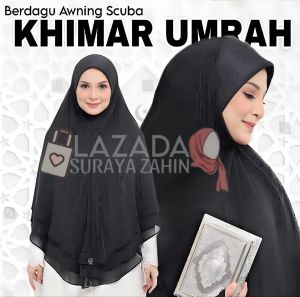 [Berdagu] Khimar Berdagu  3 Layer Awning Scuba/ Tudung Sarung Labuh Hitam 3 Layer / Khimar Haji Umrah
