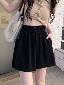 High Waist Wide Leg Suit Shorts Womens Summer Thin Five-Quarter Loose Slim A-Line Casual Cotton Pants Korean Style