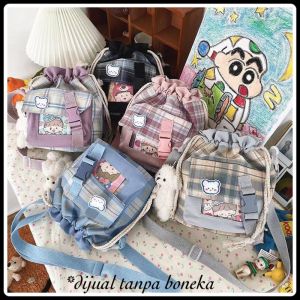 Tas Selempang Sling Bag Wanita Anak Remaja Model Serut Kanvas Cantik dan Lucu