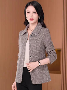 MAIMEI | Fashionable Short Quilted Jacket Womens Spring Clothing Little Fragrance Style Casual Leisure High End Mom Coat Polo Collar