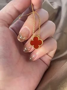 24K Saudi Gold Nasasangla Pawnable 100% Original Lucky Four-Leaf Clover Double-Sided Necklace for Women Gift