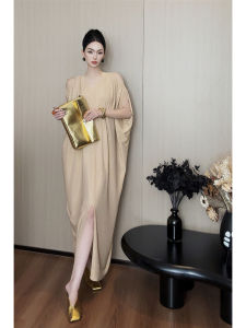 Korean Style Pure Color Short Sleeve Summer Dress Unique Hem Split Design Long Dress Commute Fashion Spring Summer Dress