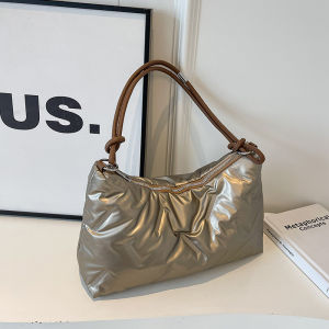 Fashionable Silver down Feather Womens Shoulder Bag Large Capacity Commuter Underarm Bag Autumn Winter New Arrival Handbag