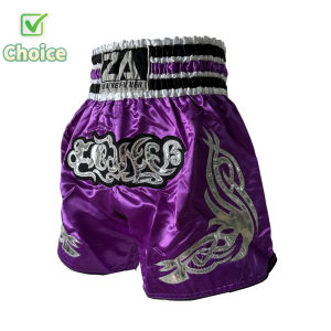 Muay Thai Shorts Traditional Thai Boxing Shorts Men Women Kids Purple Black Satin Embroidered BJJ MMA Gym Fight Kickboxing Pants