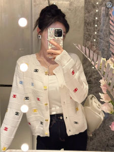 Spring Autumn Heavy Industry Colorful Letter Embroidery Loose Knitted Sweater Cardigan Women Versatile Little Fragrance Style round Neck