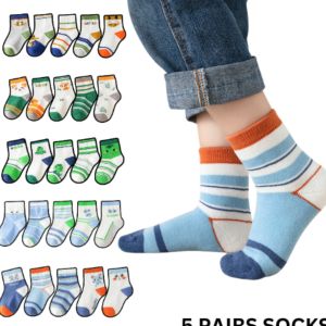 Kids High Quality 5 Pairs Socks Polyester Cute Zodiac Cartoon Animal Design For Boys and Girls 8M-12 Years Old