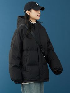 เทฟลอน ทรี-พ มีฮู้ด เสื้อแจ็กเก็ตขนเป็ด น้ำหนักเบา ทรงสั้น 90 ขนเป็ด ขนเป็ด ไส้ สีดำ ผู้หญิง ฤดูหนาว เสื้อโค้ท ทรงสำหรับเดินทาง