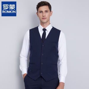 Romon Business Slim Fit Vest Mens British Style Casual Wedding Groomsmen Suit Jacket Polyester V-neck Single Button