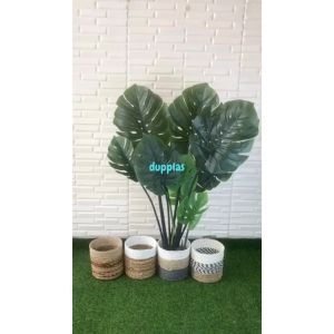 Pohon Artificial Tanaman Plastik Monstera T120 Latex Cover Pot Anyaman Seagrass Variasi Warna Dekorasi Kantor
