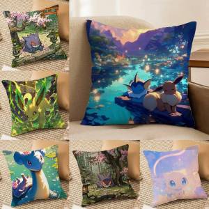 Bandai | Pokemon Anime Fan Collection Plush Pillow Cover Soft Short Plush Cushion Cover For Sofa Bedroom Home Decor Gift