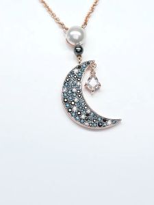 💖Swarovski💖Swarovski Symbolic Moon Black Diamond Pendant Necklace S925 Sterling Silver Womens Fashion Necklace Hypoallergenic Non-allergenic Valentines Day Gift Birthday Gift for Girlfriend Bestie