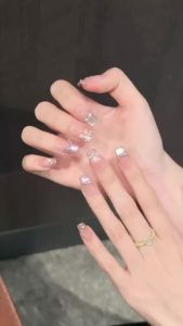 10Pcs Handmade Press on Nails Medium Oval Nude Pink Ombre Cat Eye Spring Summer False Nails