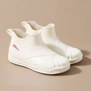 Fashion Short Tube Rain Boots Womens Waterproof Non Slip Rainproof Rubber Shoes Adult Rain Shoes Kitchen Car Wash Abrasion Resistant Soft Bottom Rain Boots