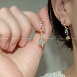 Ouswa Original Handmade Asymmetric Design Blue Sea Water Changes Earrings for Girls Fashion Jewelry Ear Decorations