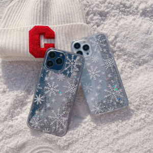 เรียบง่าย ฤดูหนาว Snowflake Sandphone Case ฝาครอบป้องกันสําหรับ Iphone 15 Pro Max Apple 16 ผู้หญิง สไตล์ Anti-fall ธีมคริสต์มาส