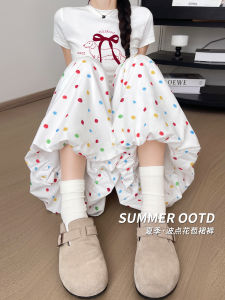 Quần Ống Rộng Bằng Lụa Băng Họa Tiết Chấm Bi Nhiều Màu Cạp Cao Mùa Hè Mỏng Thường Ngày Rộng Rãi Quần Áo Làm Việc Phong Cách Hàn Quốc