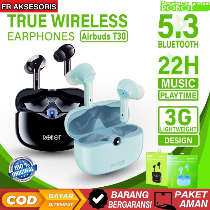 Headset bluetooth ROBOT T30 Airbuds Earphone Bluetooth TWS T30 BT