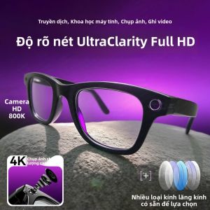 Kính Thông Minh 4K UHD Camera 800W Pixel Giảm Tiếng Ồn Nhận Dạng AI Dịch Thuật Chống Ánh Sáng Xanh Tương Thích Bluetooth Cho Android & iOS