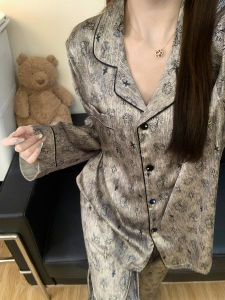 HelloKitty Ice Silk Long Sleeve Sleepwear Womens Thin Home Clothes Set Spring Autumn Cute Cartoon Style Comfortable Home Clothes