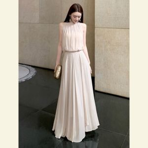 SHANGSHA | Elegant Graceful Rich Feeling Apricot Color Waist-Cinching Set Dress