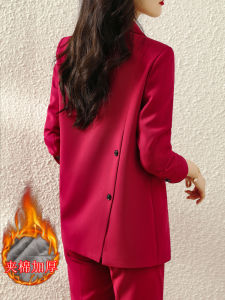 Thickened Cotton Pink Checkered Suit Jacket Womens Loose Slimming Casual Warmth West Coat Spring Autumn New Style Side Slit