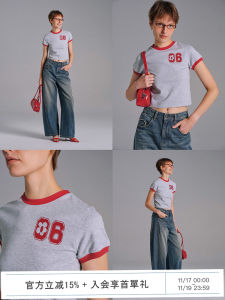 Flowresays Red Lily Vintage Sport Color Block Embroidery Cool Feeling Slim Fit Short Sleeve T-Shirt Womens Summer Cotton Blend