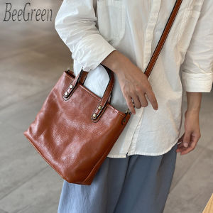BeeGreen Women Genuine Leather Handbag High Quality Shoulder Bag Elegant Soft Commuting Bag Retro Tote Bag