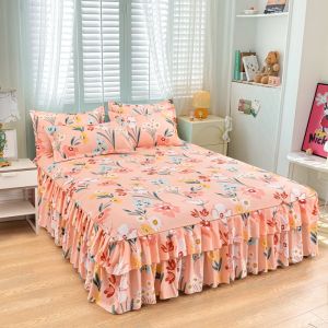 150/180/200cm Bed Skirts Princess Style Bedspread Cover with Skirt US Euro Bed Linen Smooth Twin Full Queen King Size Bed Sheet