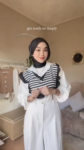Blouse Wanita Lengan Panjang Motif Salur Polo Linen Desya