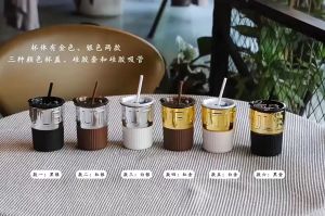 OnlineStore แก้วกาแฟ ทนความร้อนสูง แก้วน้ำพร้อมฝาปิด และหลอด